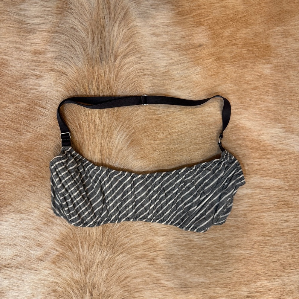 Malia Mills Bikini Top 32/34 Grey White EUC Adjustable Straps